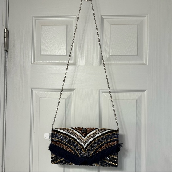 NWT - Sequin and Beads beautiful crossbody - Navy and Brown - Picture 8 of 10